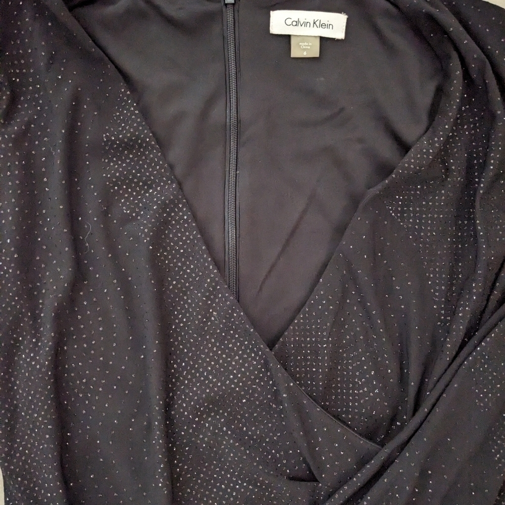 Calvin Klein Black Sparkly V Neck Wrap Dress - Picture 3 of 4